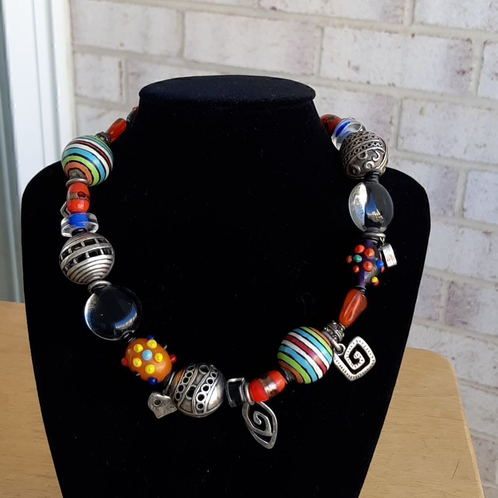 Artisan necklace with colorful charms